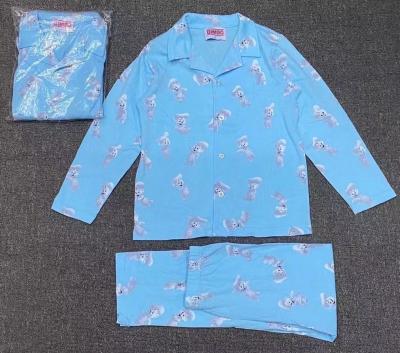China Kids 2 Pcs Blue Print V Collar Top And Pants For Autumn for sale