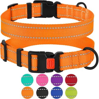 China Reflective Soft Nylon Adjustable Dog Collars With Buckles 5 Sizes Optional for sale