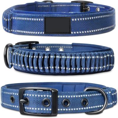 China Padded Reflective Soft Nylon Dog Collar With Adjustable Stainless Steel Hardware for sale
