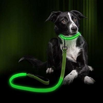 China La correa de perro modificada para requisitos particulares del color LED, resplandor en la correa de perro oscura se enciende para arriba en la noche en venta