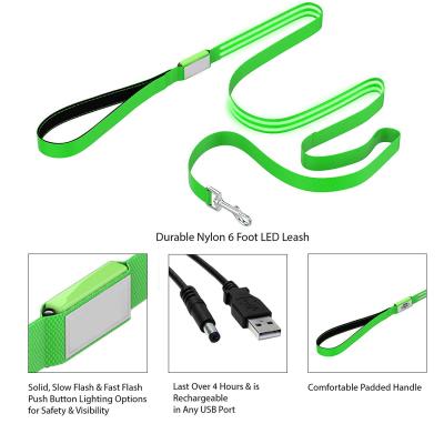 China Durable Nylon LED Dog Leash 6 Foot Long Easily Rechargeable With Padded Handle Dog Lead for sale