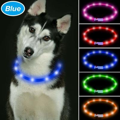 China TPU Cuttable LED Dog Collar USB Rechargeable , LED Reflective Dog Collar 6 Colors Available for sale