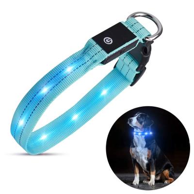 China Nylon LED Dog Collar USB Rechargeable , Waterproof Light Up Dog Collar for sale