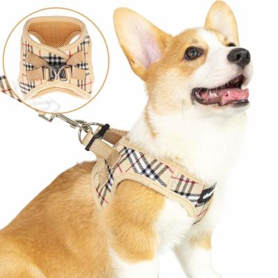 China Plaid Cute Adjustable Puppy Harness And Leash Set Small Dog Vest Escape Proof for sale
