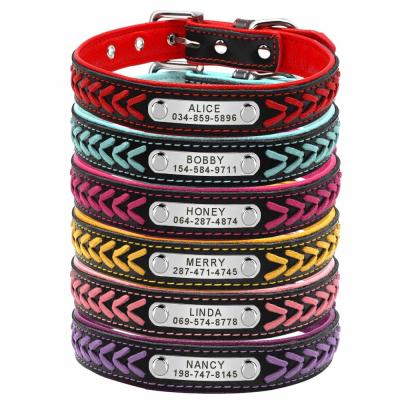 China Personalized Nameplate Custom Leather Dog Collars , Braided Leather Engraved Dog Collars for sale