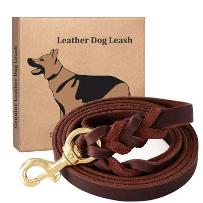 China 6 FT Handmade Dog Leather Leashes , Braided Leather Dog Leash Military Grade for sale