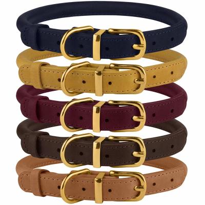 China Handmade Leather Rolled Rope Dog Collars For Small Medium Large Dogs Puppy Cat for sale