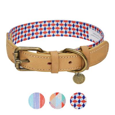 China Polyester Webbing Leather Pet Collars Matched Leashes Available for sale