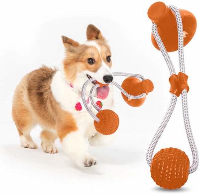 China TPR Dog Tough Chew Toys Pet Self Playing Rubber Ball With Suction Cup for sale
