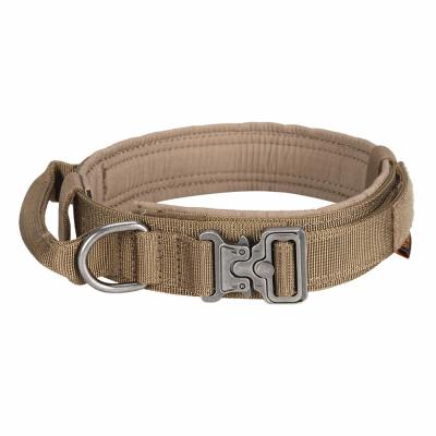 China Tactical Adjustable Nylon Dog Collar K9 Heavy Duty Metal Buckle With Handle for sale