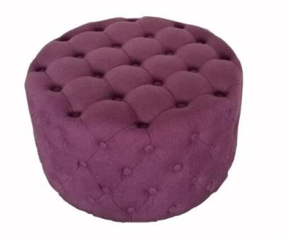 China wholesale home furniture round household tufted linen fabric ottoman pouf for sale