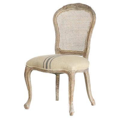 China French style craved wood rattan back linen fabric wedding chair and event chairs with wholesale price in Dubai for sale