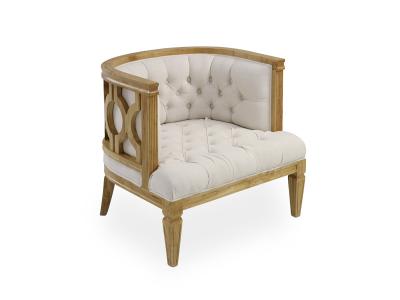 China Tufted button seat solid wooden craved back wedding sofa chair for event and party rental linen fabric for sale