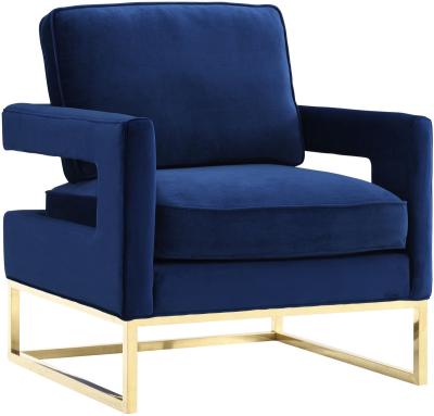 China new classic deep blue velvet fabric and stainless steel frame single lounge chair for wedding party event for sale