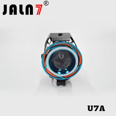 China Motorcycle Headlight Led JALN7 U7A 15W Fog Driving Running Light with Angel Eyes Lights Ring Front Strobe Flashing for sale