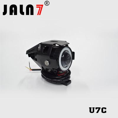 China Motorcycle Headlight Led JALN7 U7C 15W Fog Driving Running Light with Angel Eyes Lights Ring Front Strobe Flashing for sale