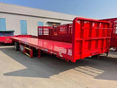 China Red 3X16T Flatbed Trailer Semi Truck 40ft Flatbed Semi Trailer For Bulk Cargo for sale