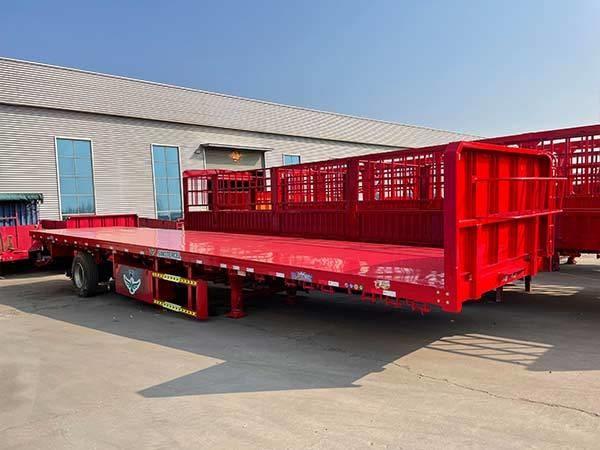 Quality Red 3X16T Flatbed Trailer Semi Truck 40ft Flatbed Semi Trailer For Bulk Cargo for sale