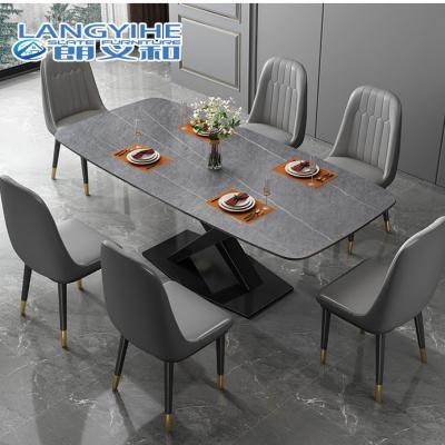 China Non Corrosion Apartment Minimalist Marble Dining Table Metal Rectangular for sale