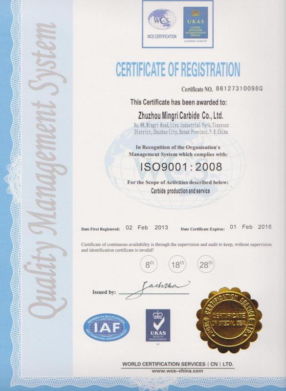 ISO9001:2008 - Zhuzhou Mingri Cemented Carbide Co., Ltd.