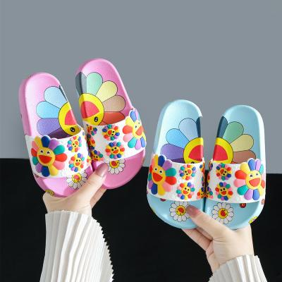 China Sunflowers Cute Fashionable Kids Home Sandals Soft Bottom Non Slip Children Slide Slippers for sale