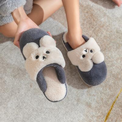 China Wholesale fashion women slippers soft plush cartoon cute bear vamp breathable home indoor shoes winter for sale