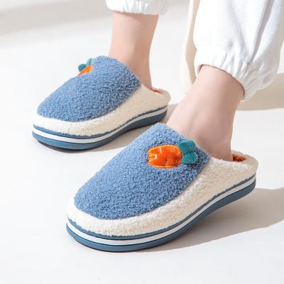 China Wholesale Custom Thick Bottom Slippers Female Winter Cute Radish Shape Plush Warm Hight-Increasing Home Indoor Shoes for sale