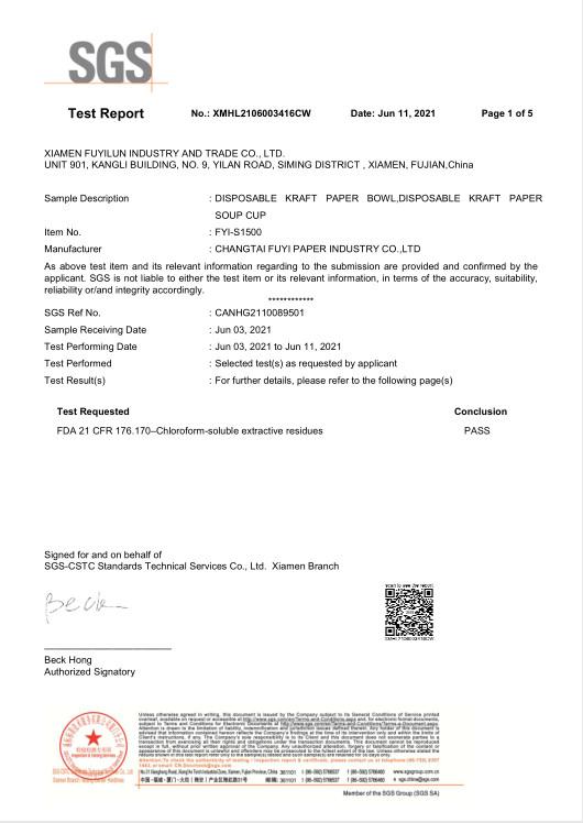 Test Report - Xiamen Fuyilun Industry And Trade Co., Ltd
