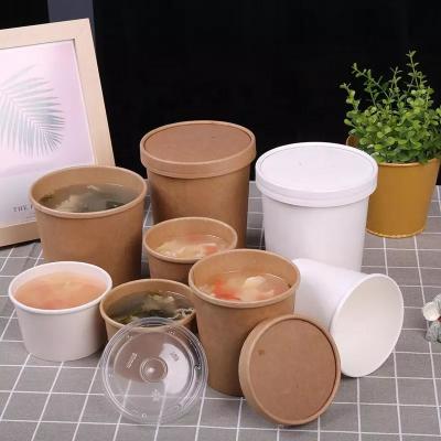 China Factory Custom Logo PE PLA Coated Brown Hot Soup Containers And Grease Resistant Disposable Kraft Paper Soup Bowl for sale