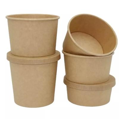 China Soup Brown 16oz Kraft Paper Bowls Custom Recyclable Kraft Paper Salad Bowls for sale