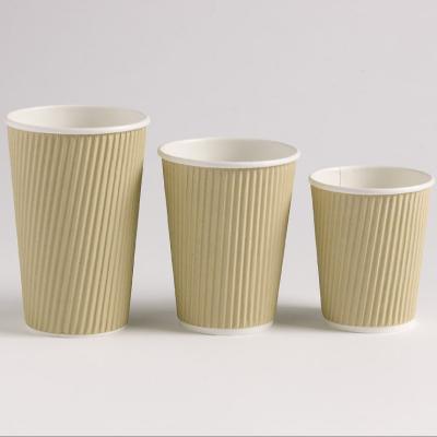 China Offset Printing Disposable Ripple Walled Hot Cups Hot Coffee Tea Drinks Paper Cup Coffee Cup With Lid for sale