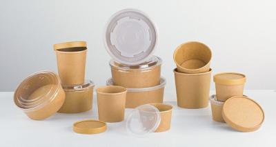 China Microwavable Bio-degradable Disposable Kraft Paper Bowl With Pastic lid for sale