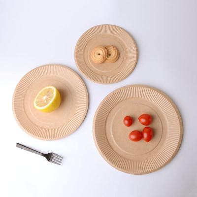 China 18cm Round Disposable Shatter Proof Kraft Paper Plate Biodegradable White Paper Plate for sale