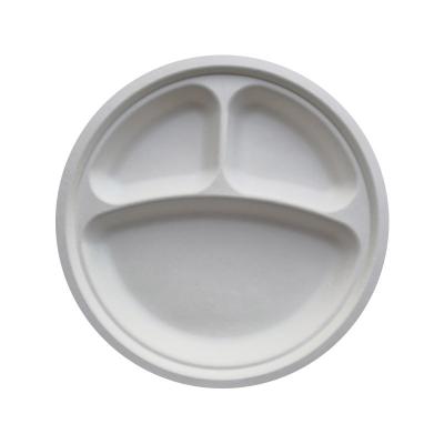China Biodegradable Disposable Bagasse Three Compartment Paper Plates for sale