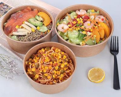 China Food Grade Disposable Kraft Paper Soup Bowls Biodegradable With Lids for sale