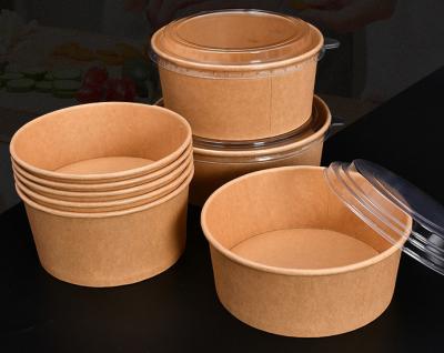 China Packaging Kraft Paper Soup Bowl Round Fast Food Salad Vegetable Lunch Bowls for sale