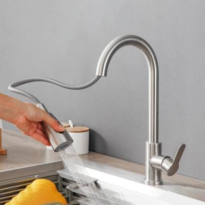 China Brushed Nickel Swivel Spout Kitchen Faucet Tap With Pull Down Sprayer for sale