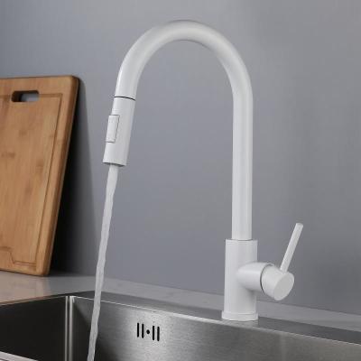 China SUS304 Kitchen Extendable Pull Out Sink Faucet Tap With Sprayer Matte white for sale