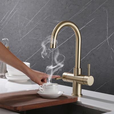 China 360 Rotatable Head Kitchen Faucet Tap Instant Hot Water Tap Gold 304 Cuprum for sale