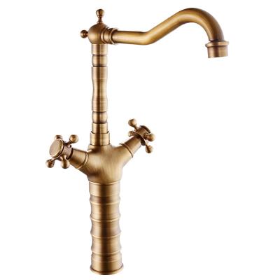 China Multilayer Plating Brushed Brass Bathroom Faucet Tap Retro Style Double Control for sale