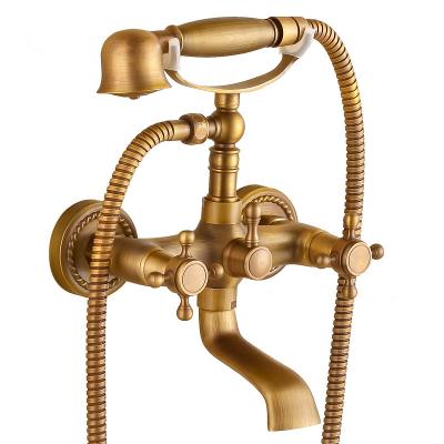 China Electroplated Bathtub Bathroom Faucet Tap Wall Mixer Twist Base Brass Antique for sale
