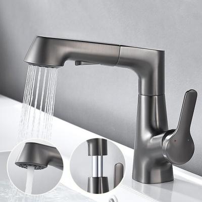 China PVD Liftable Rotary Pull Waterfall Sink Faucet Gunmetal Bathroom Taps for sale