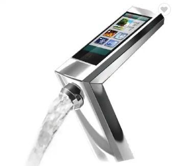 China Smart Deck Mount Watersense Faucet Brushed Chrome Bathroom Taps With Digital Display for sale