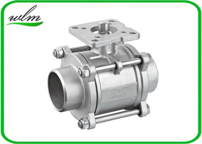China Three Piece Sanitary Ball Valves Stainless Steel 304 Or 316L With High Mounting Pad for sale