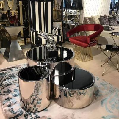 China Modern Stainless Steel Electroplated Coffee Table Set Round Metal End Table for sale