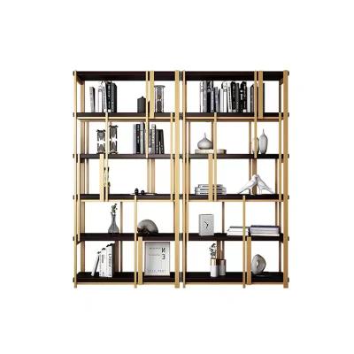 China Custom Modern Stainless Steel Hotel Furniture Bookshelf Display Cabinet Gold for sale