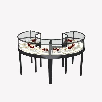 China Round Curved Jewelry Display Cabinet Oval jewellery glass counter Custom for sale