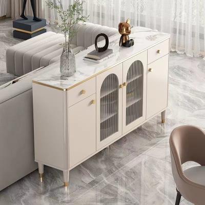 China White Luxury Sideboard Cabinets Marble Facet Metal Glass Door Custom for sale