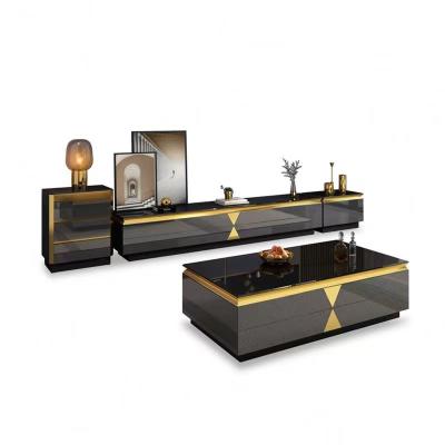 China Rock Plate Hotel Room Cabinets Luxury TV Cabinet Sets Hotel Room Black Glass for sale