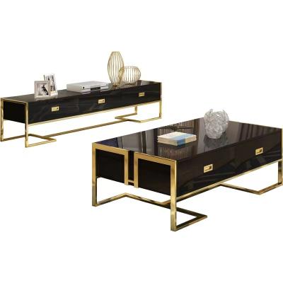 China Modern Light Luxury Stainless Steel Lacquer Dressing Table TV Cabinet Combination for sale